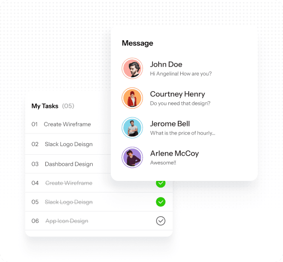 Application mockup showing task management interface