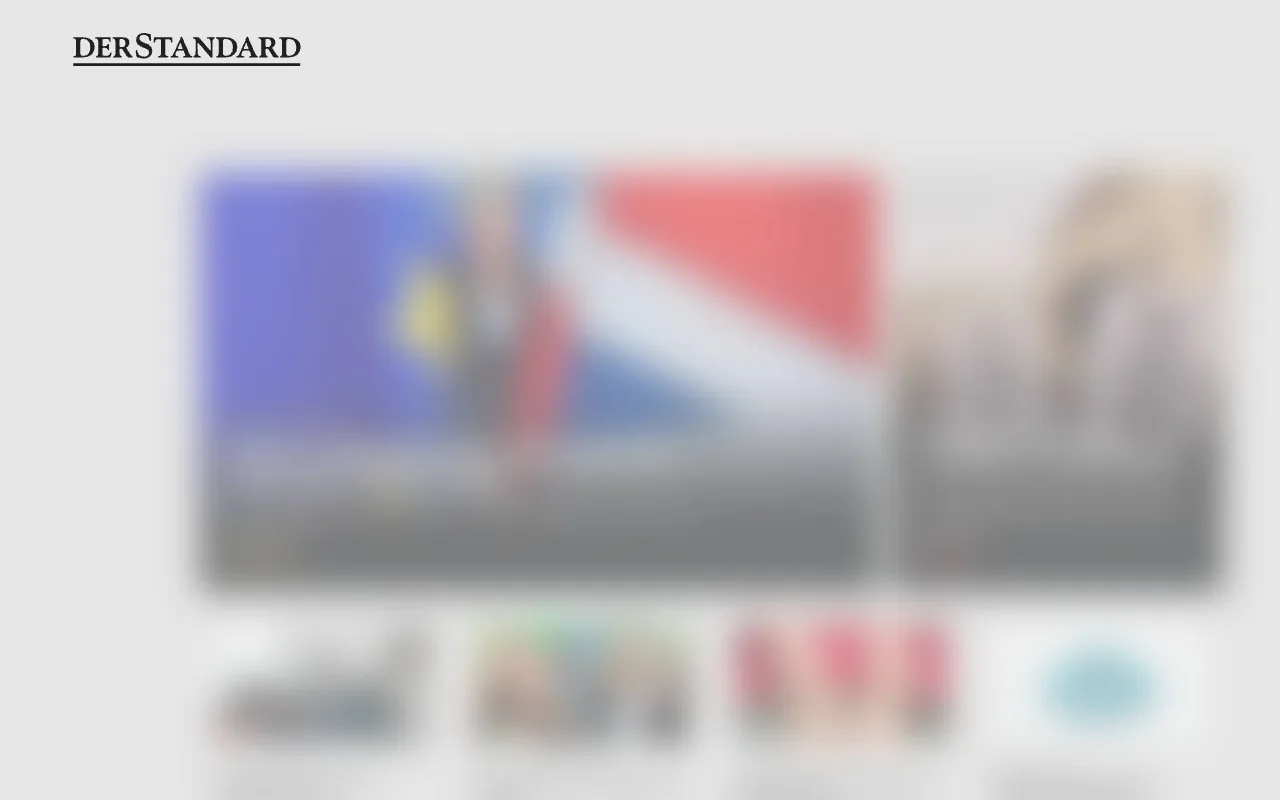 Screenshot of derstandard.at at the address /consent/tcf/ after the consent dialog was removed: the derStandard logo above a blurred, unreadable image of a news front page.