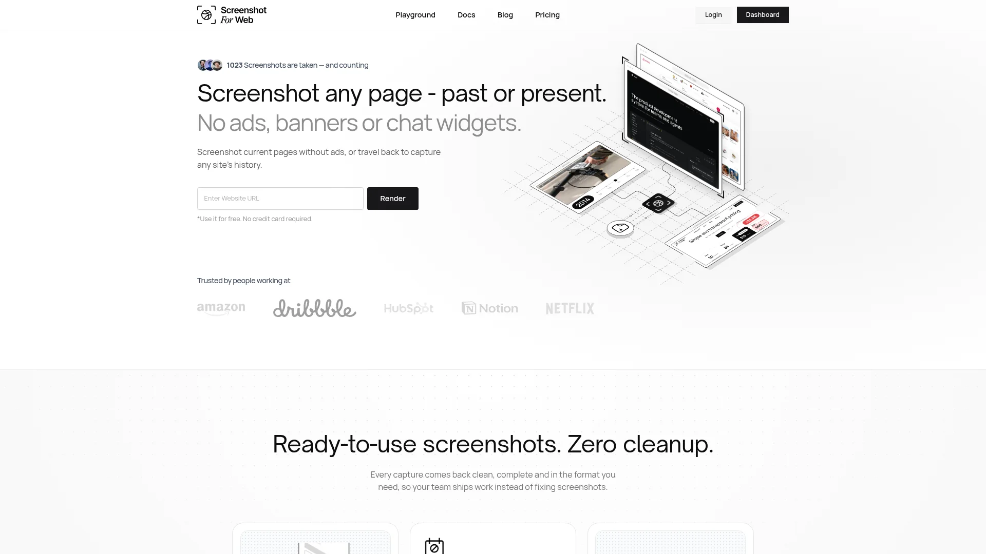 The first screen of the Screenshot for Web home page at desktop size